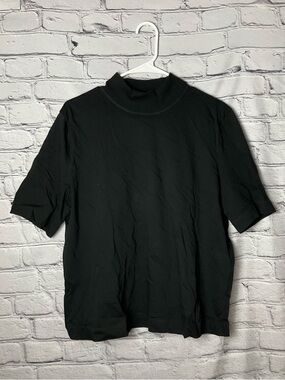 Zara Black Cotton Short-Sleeve Mock Neck Top
